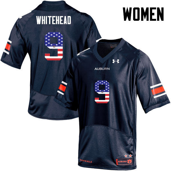 Women #9 Jermaine Whitehead Auburn Tigers USA Flag Fashion College Football Jerseys-Navy